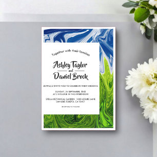 Modern Whimsical Green Blue Abstract Art Wedding Acrylic Invitations