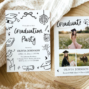 Modern Whimsical Hand Drawn Bow Graduation Party  Invitation