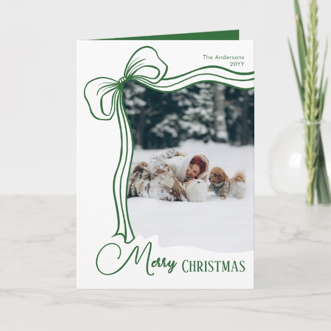 Modern Whimsical Hand Drawn Bow Photo Christmas  Holiday Card (Front)