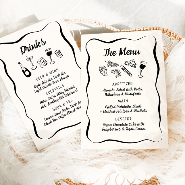 Modern & Whimsical Hand Drawn Dinner & Drinks Menu (Creator Uploaded)