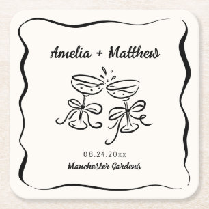 Modern & Whimsical Hand Drawn Save the Date Square Paper Coaster