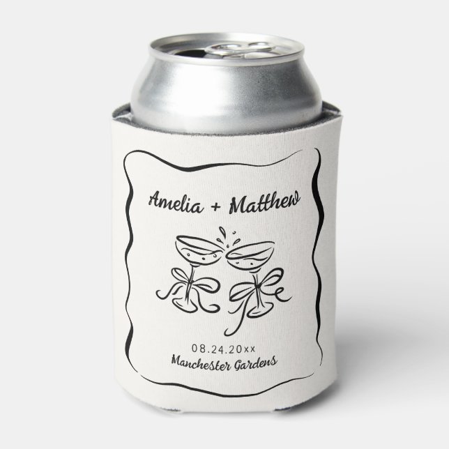 Modern & Whimsical Hand Drawn Wedding Can Cooler (Can Front)