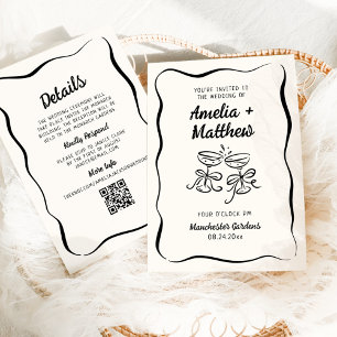 Modern & Whimsical Hand Drawn Wedding + Details Invitation