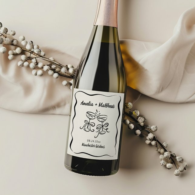 Modern & Whimsical Hand Drawn Wedding Wine Label (Creator Uploaded)