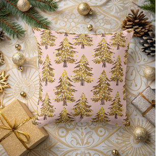 modern whimsical holidays trees gold pink pattern  cushion