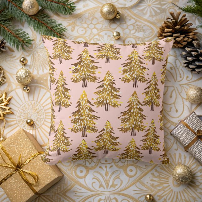 modern whimsical holidays trees gold pink pattern  cushion (Creator Uploaded)