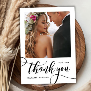 Modern Whimsical Huge Gold Script 2 Photo Wedding  Thank You Card