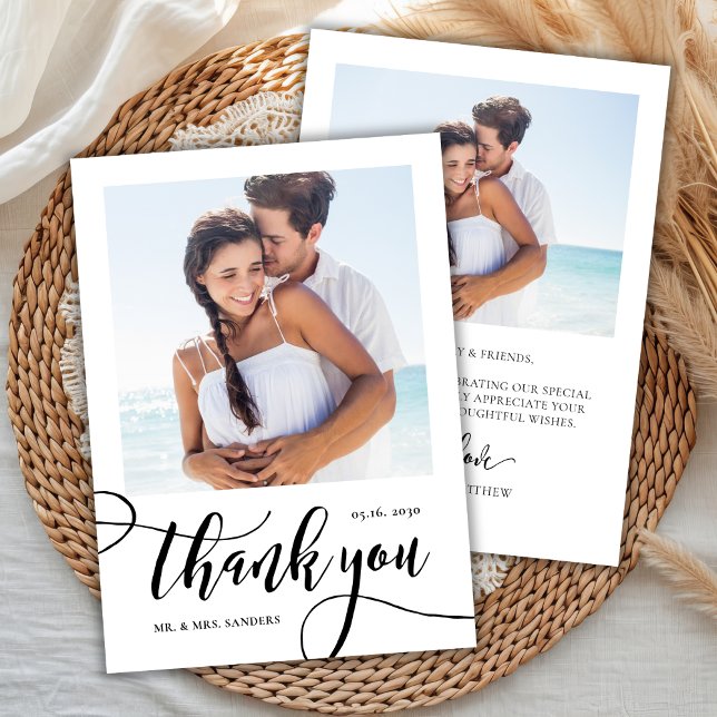 Modern Whimsical Huge Script 2 Photo Wedding  Thank You Card (Creator Uploaded)