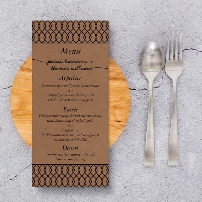 Modern Whimsical Kraft Wedding Menu Cards (Creator Uploaded)
