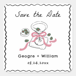 Modern & Whimsical Martini Hand Drawn Wedding Square Sticker