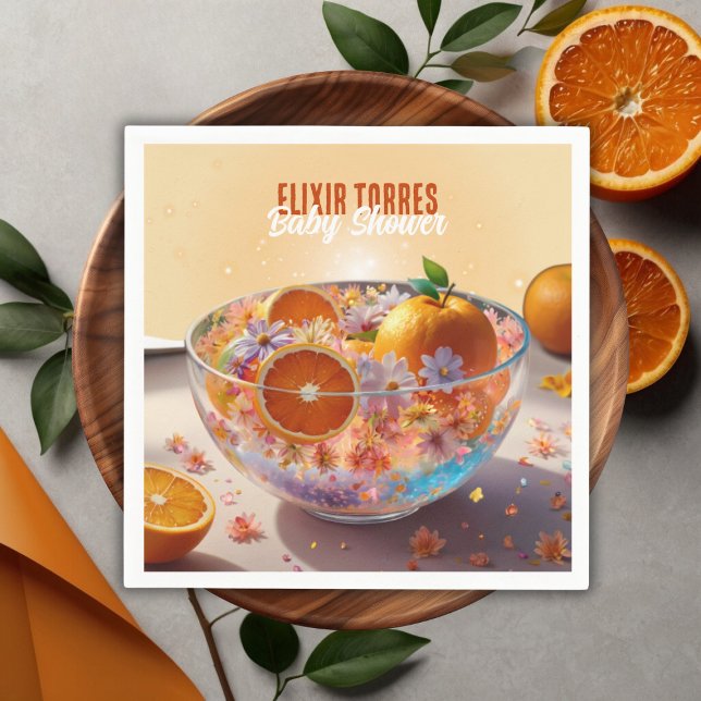 Modern Whimsical Orange Citrus Photo Baby Shower Napkin (Creator Uploaded)
