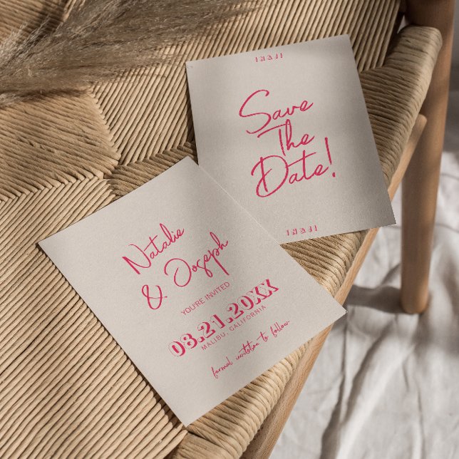 Modern Whimsical Pink Bright Retro Trendy Wedding  Save The Date (Creator Uploaded)