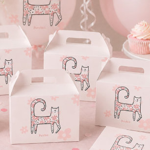 Modern Whimsical Pink Cat Purrfect Birthday Party Favour Box