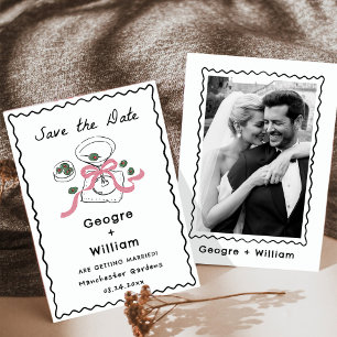 Modern & Whimsical Pink Martini Hand Drawn Wedding Invitation