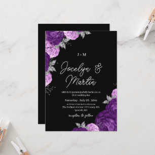 Modern & Whimsical Purple Floral Dark Wedding Invitation
