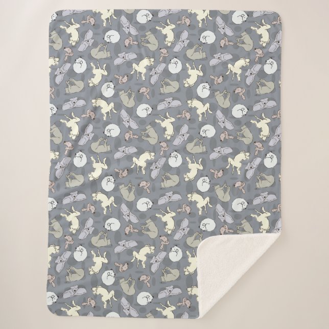 Modern Whimsical Sleeping Dogs Vanilla on Grey Sherpa Blanket (Front)
