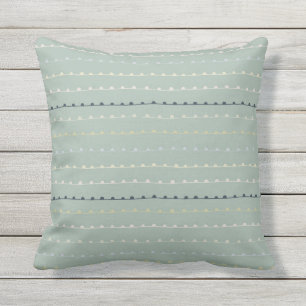 Modern Whimsical Stripes Navy Pastel Seafoam Green Cushion