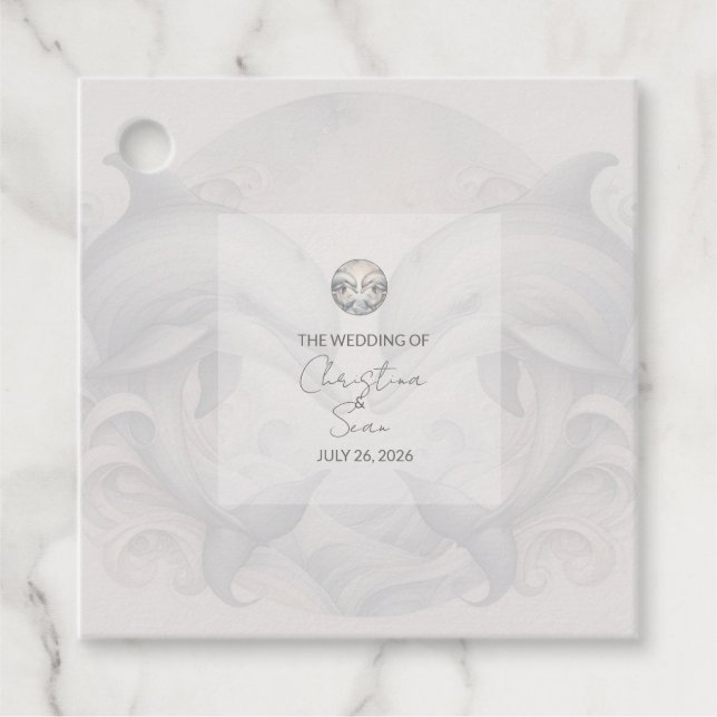 Modern Whimsy Dolphin Wedding Favour Tags (Front)