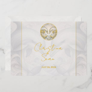 Modern Whimsy Dolphin Wedding Gold Foil Invitation