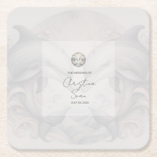 Modern Whimsy Dolphin Wedding Square Paper Coaster