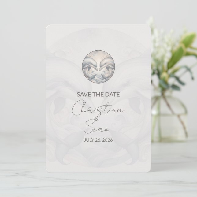 Modern Whimsy Dolphins Wedding Save The Date Card (Standing Front)