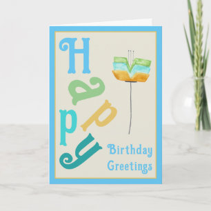 Modern Whimsy Flower Happy Birthday Card