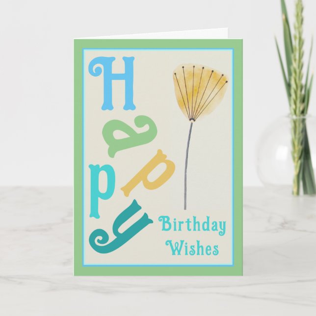 Modern Whimsy Flower Happy Birthday Card (Front)