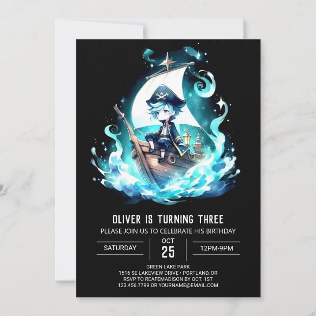 Modern Whimsy Pirate Birthday Invitation (Front)