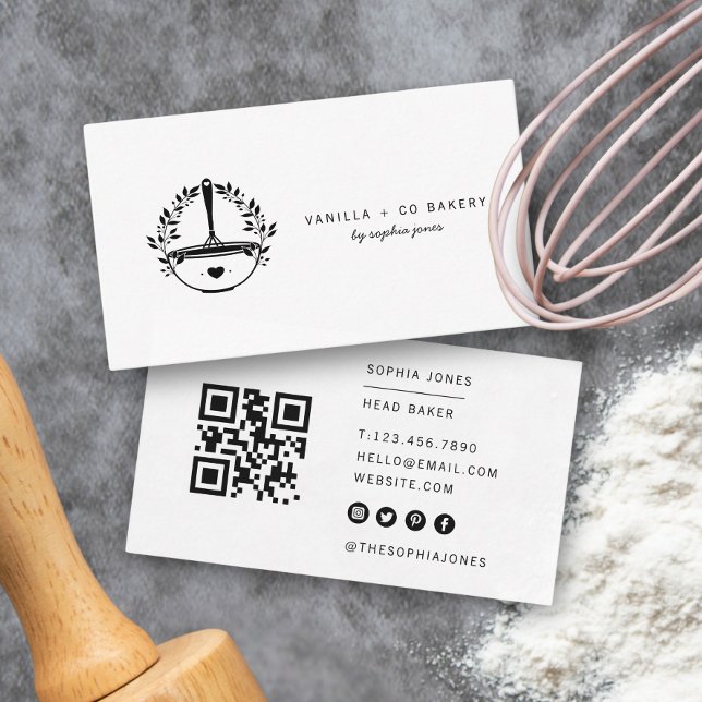 Modern Whisk Bakery Caterer Business QR Code Card (Creator Uploaded)