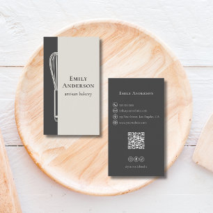 Modern Whisk Bakery Chef Caterer Neutral Grey Business Card