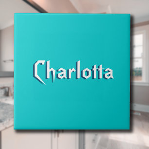 Modern White 3D Cuztomized Name Turquoise Blue Ceramic Tile