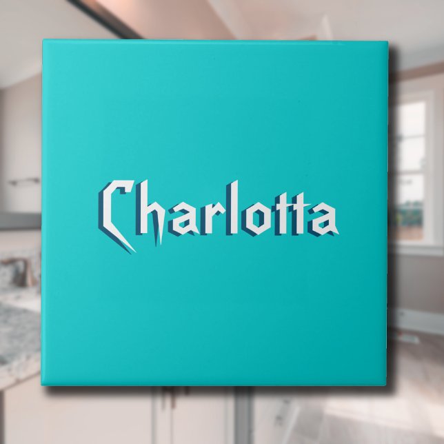 Modern White 3D Cuztomized Name | Turquoise Blue  Ceramic Tile (Creator Uploaded)