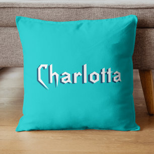 Modern White 3D Cuztomized Name   Turquoise Blue  Cushion