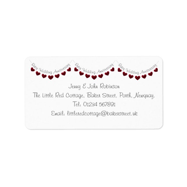 Modern white 40th Ruby Anniversary address labels (Front)