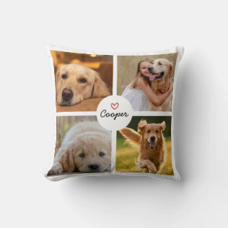 Modern White 4 Photo Collage Pet Dog Lover Cushion