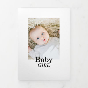 Modern White 6 Photo Collage Baby Birth Tri-Fold Announcement