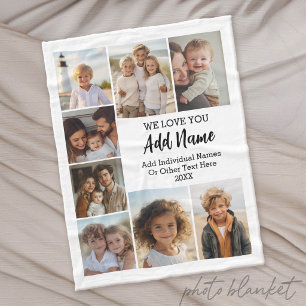 Modern White 8 Photo Collage - We Love You Fleece Blanket