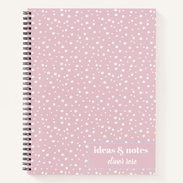 Modern White Abstract Handrawn White Dots Pink Notebook (Front)