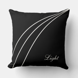 Modern White Abstract Wavy Lines on Black Cushion