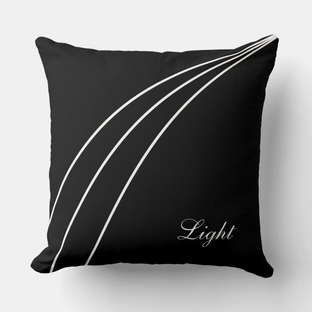 Modern White Abstract Wavy Lines on Black Cushion (Front)