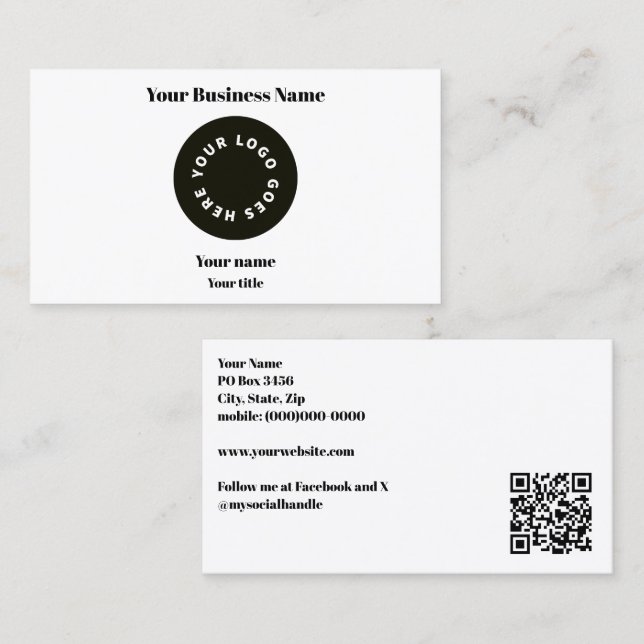 Modern White Add Your Logo with QR code Business Card (Front/Back)