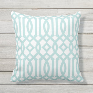 Modern White and Aqua Trellis Pattern Cushion