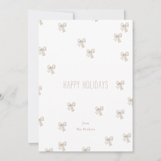Modern White and Beige Multi-Bow Holiday Card (Front)