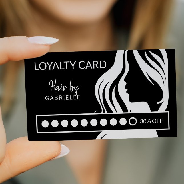 Modern white and black beauty salon loyalty punch business card (Creator Uploaded)