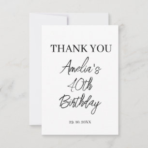 Modern White and Black Birthday Party Thank You Card