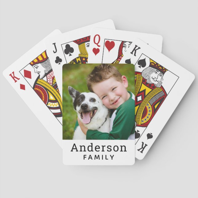 Modern White and Black Custom Family Photo Playing Cards (Back)