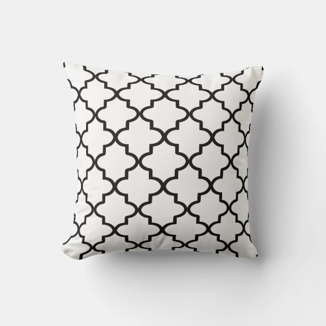 Modern White and Black Moroccan Quatrefoil Cushion (Front)
