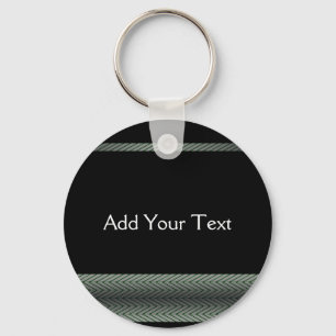 Modern White and Black Racing Stripe Key Ring