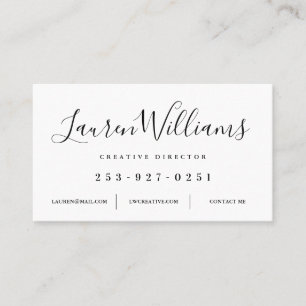 Modern White and Black Script Business Card