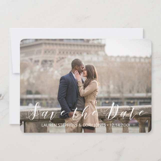Modern White and Black Script Save The Date (Front)